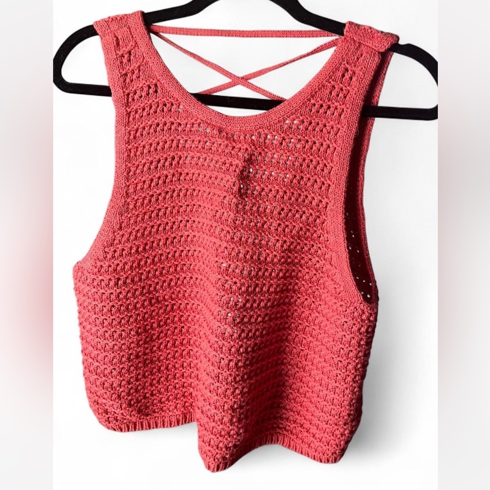 American Eagle Coral Crochet Tank Top with Open Back - Size XL